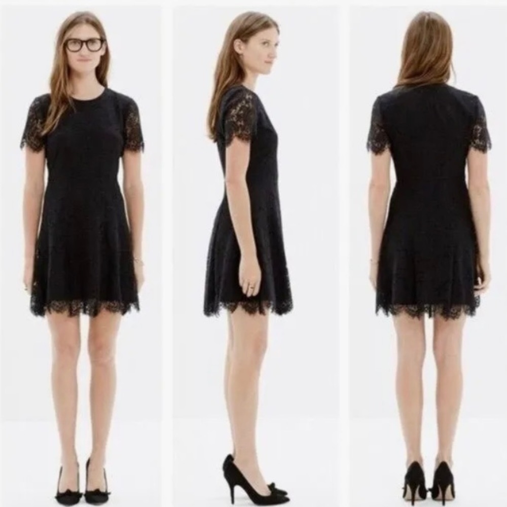Madewell Black Floral Lace Shift Dress Size 2 Scalloped Mini Dark Romantic